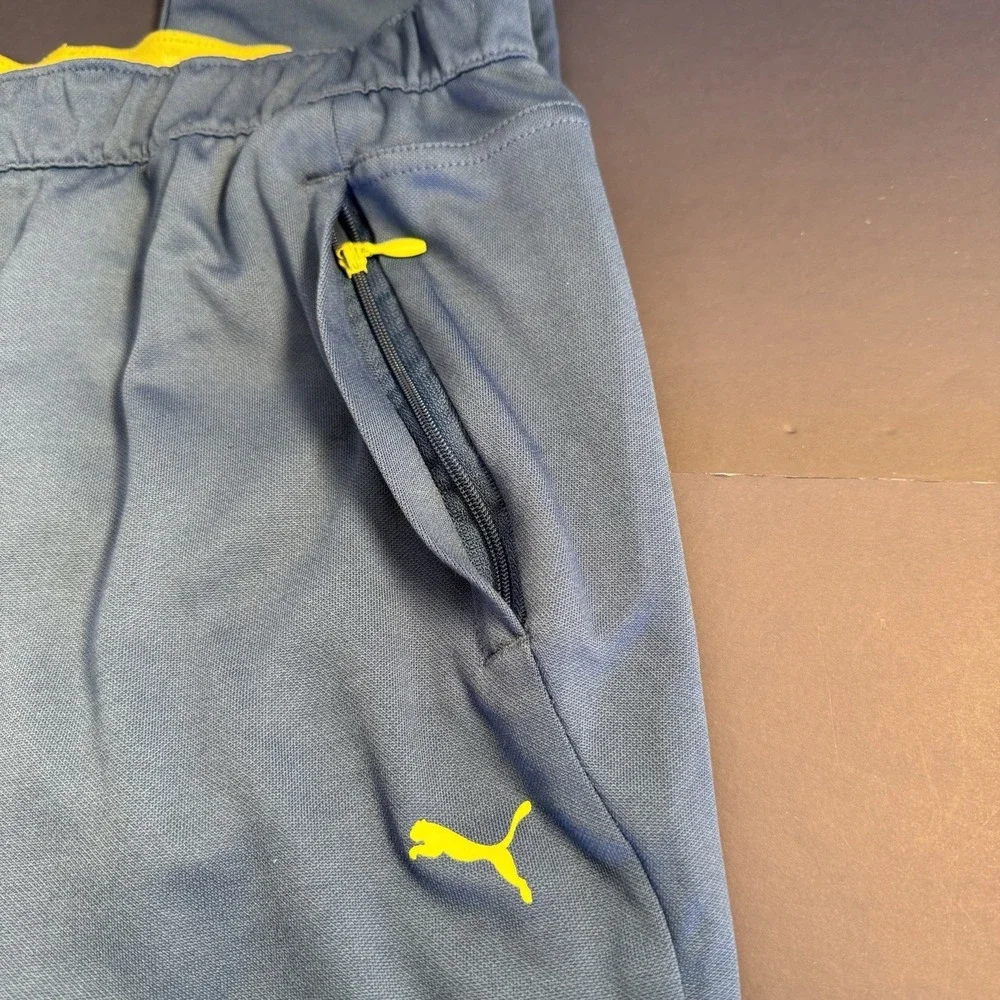 Puma Soccer Futbol Joggers - Large Blue- Zipped Pockets And Ankles Green Accents